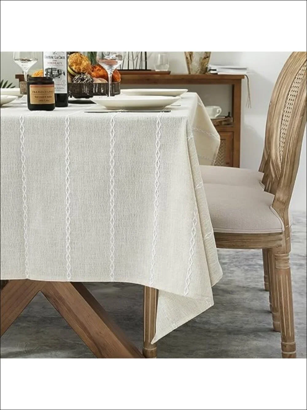 Farmhouse Linen Look Tablecloth 60x104 Wrinkle Resistant Washable Dining